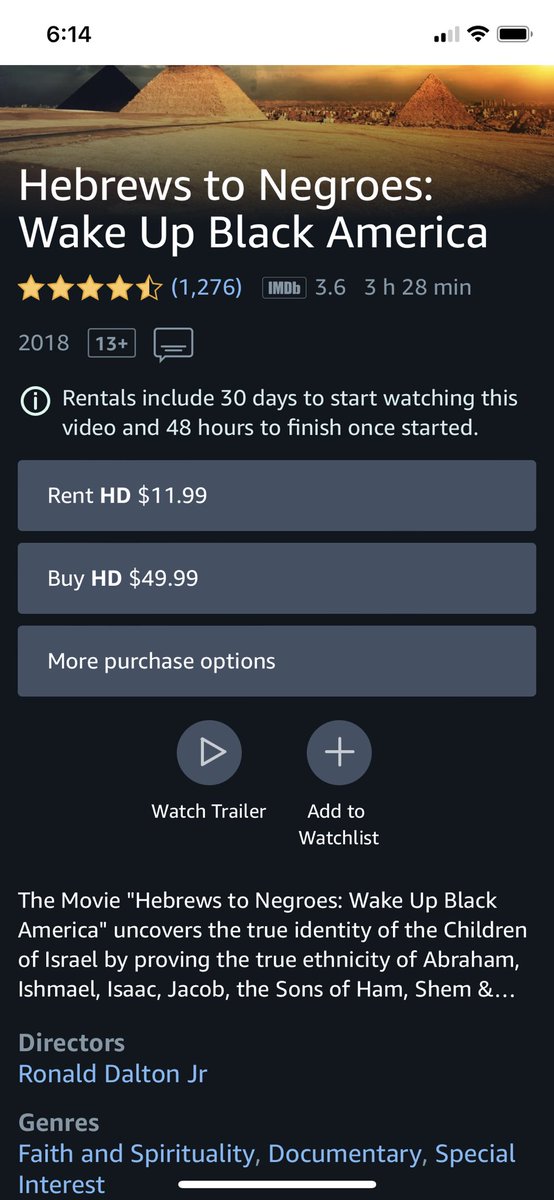 Gonna assume, <a href="/IMDb/">IMDb</a> and @Amazon <a href="/PrimeVideo/">Prime Video</a>, that you did not write the description of this movie. But is it okay with you that your service promotes the odious claim that the film “uncovers the true identity” and proves “the true ethnicity” of Jewish people?