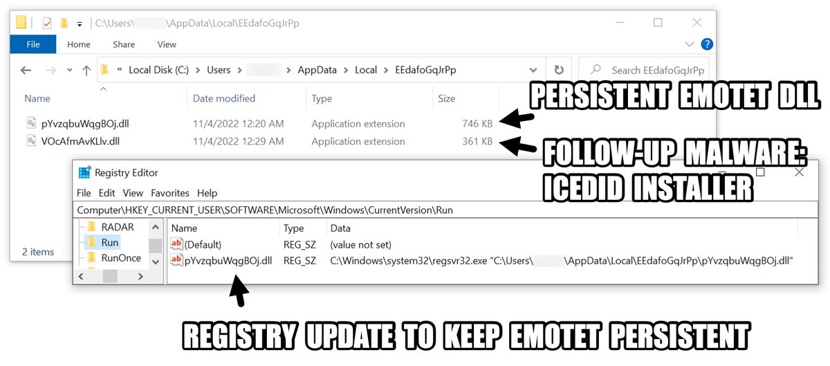 Unit42_Intel's tweet photo. 2022-11-03 (Thursday) - #Emotet once again pushing massive amounts of malspam. Researchers are now seeing #IcedID (#Bokbot) as follow-up activity. We've seen IcedID from Emotet before, especially in 2018 &amp; 2019. IOCs for this new infection are available at https://t.co/ptweKYqZzS https://t.co/ZRSH9nQhq8