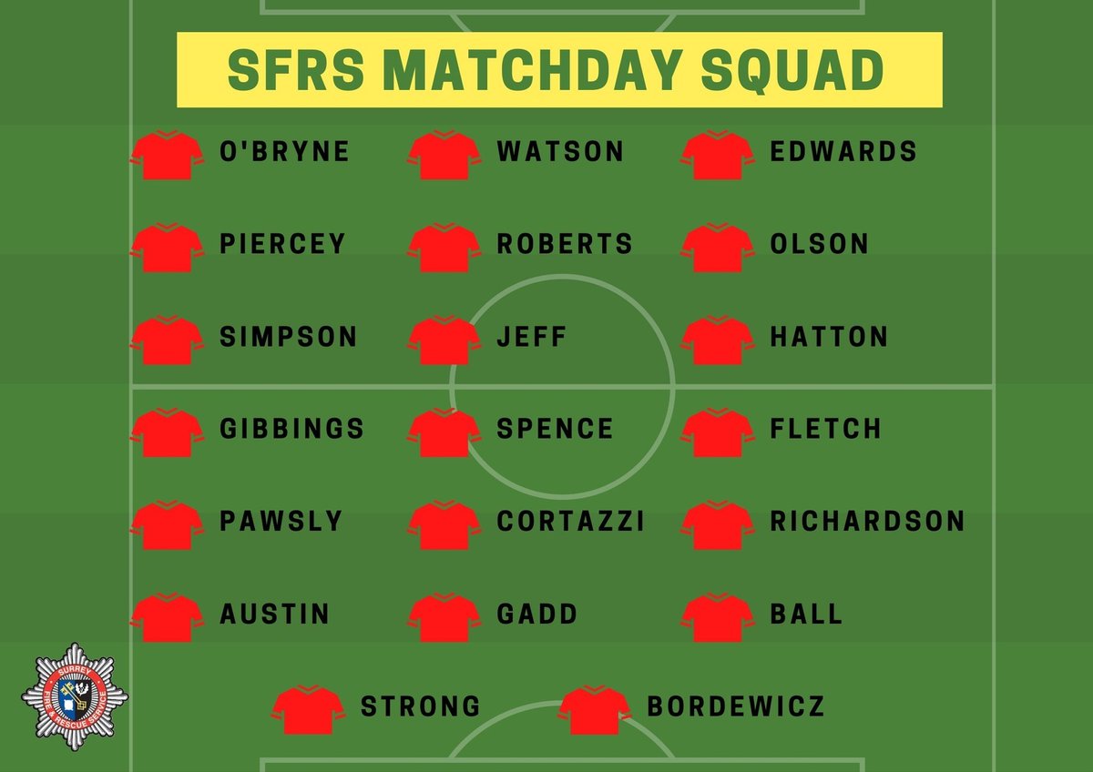 SurreyFRS's tweet photo. Matchday Squads are in! ⚽

There is still time to get down to Meadowbank Football Ground - with kick-off at 14:30!

@SurreyFA @SurreyPolice | #SurreyFRS #SquadGoals https://t.co/rYKK8rie8y