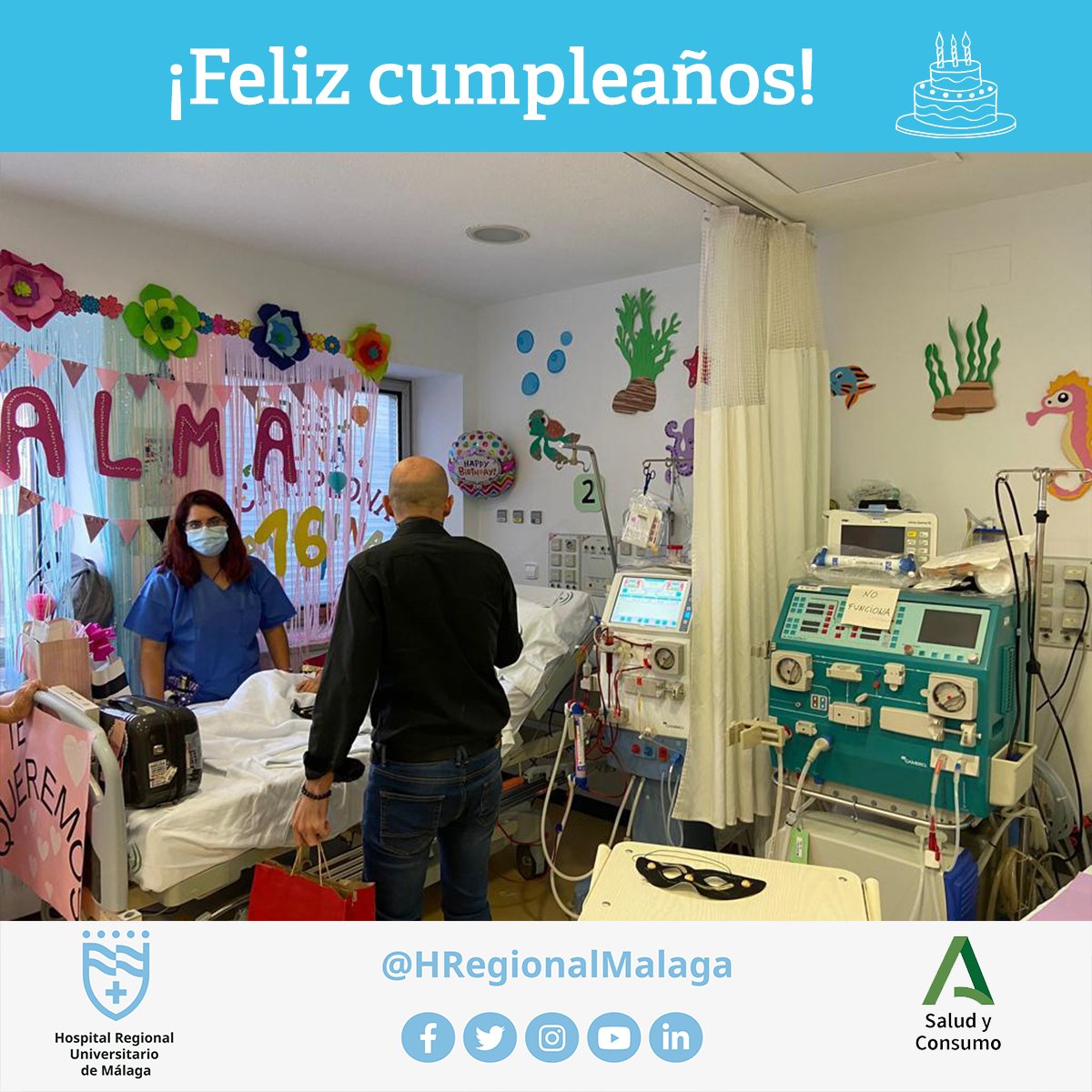 HRegionalMalaga's tweet photo. 🎉🎂 En nuestro afán de seguir atendiendo con el corazón, y en los valores de #humanización en los que tanto trabajamos, ayer en nuestra unidad de #Hemodiálisis Infantil celebramos el cumpleaños de una de nuestras pacientes y un mago de @asoc_avoi  le hizo un pase privado 🪄🎩🐰 https://t.co/ZZVkk1etLq