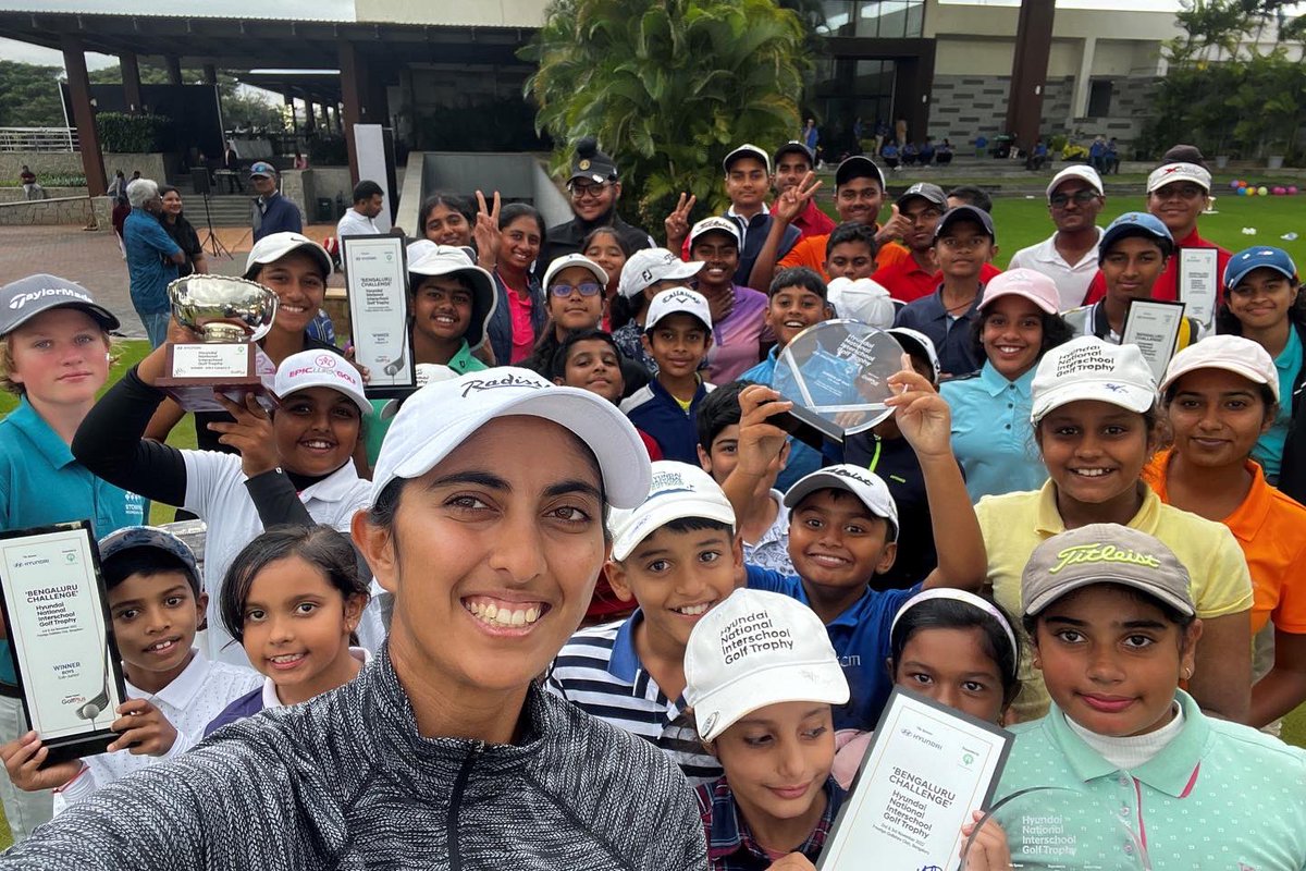 aditigolf's tweet photo. What a fantastic day spent with winners of the Hyundai National Interschool Golf Trophy. It feels extremely elating to be associated with @HyundaiIndia for this unique initiative promoting golf among young golfers at the grassroot level in India #HyundaiIndia #Golf #DriveWithin https://t.co/3A4t6TwMja