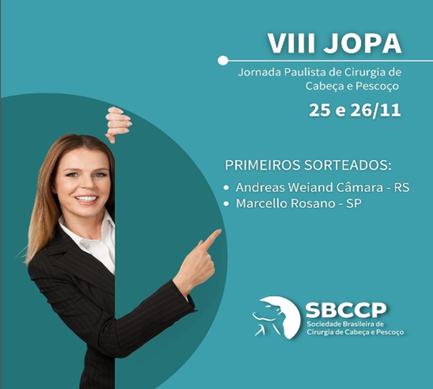 sbccpsbccp's tweet photo. A Jornada Paulista de Cirurgia de Cabeça e Pescoço (JOPA) está próxima e a SBCCP já sorteou dois dos cinco associados que terão acesso gratuito ao evento.

Independentemente de você ter sido ou não sorteado, entre no site e confira a programação.

https://t.co/VaLx5VknuP https://t.co/QmIDlyI4w1