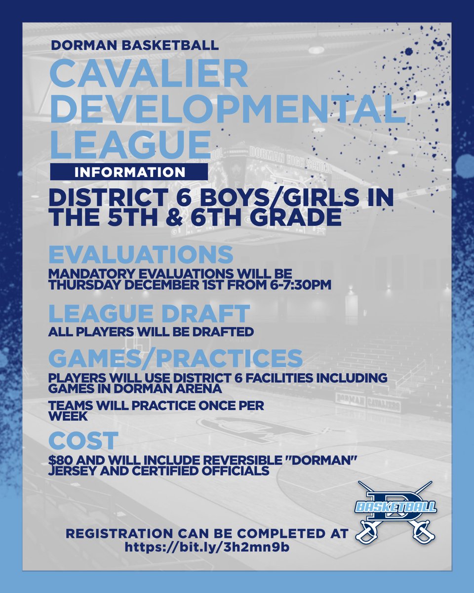 🚨ANNOUNCEMENT🚨 Cavalier Developmental League is BACK! This is for all 5th and 6th Grade Boys/Girls who are ready to be a part of Dorman Hoops! #AttitudeAndEffort