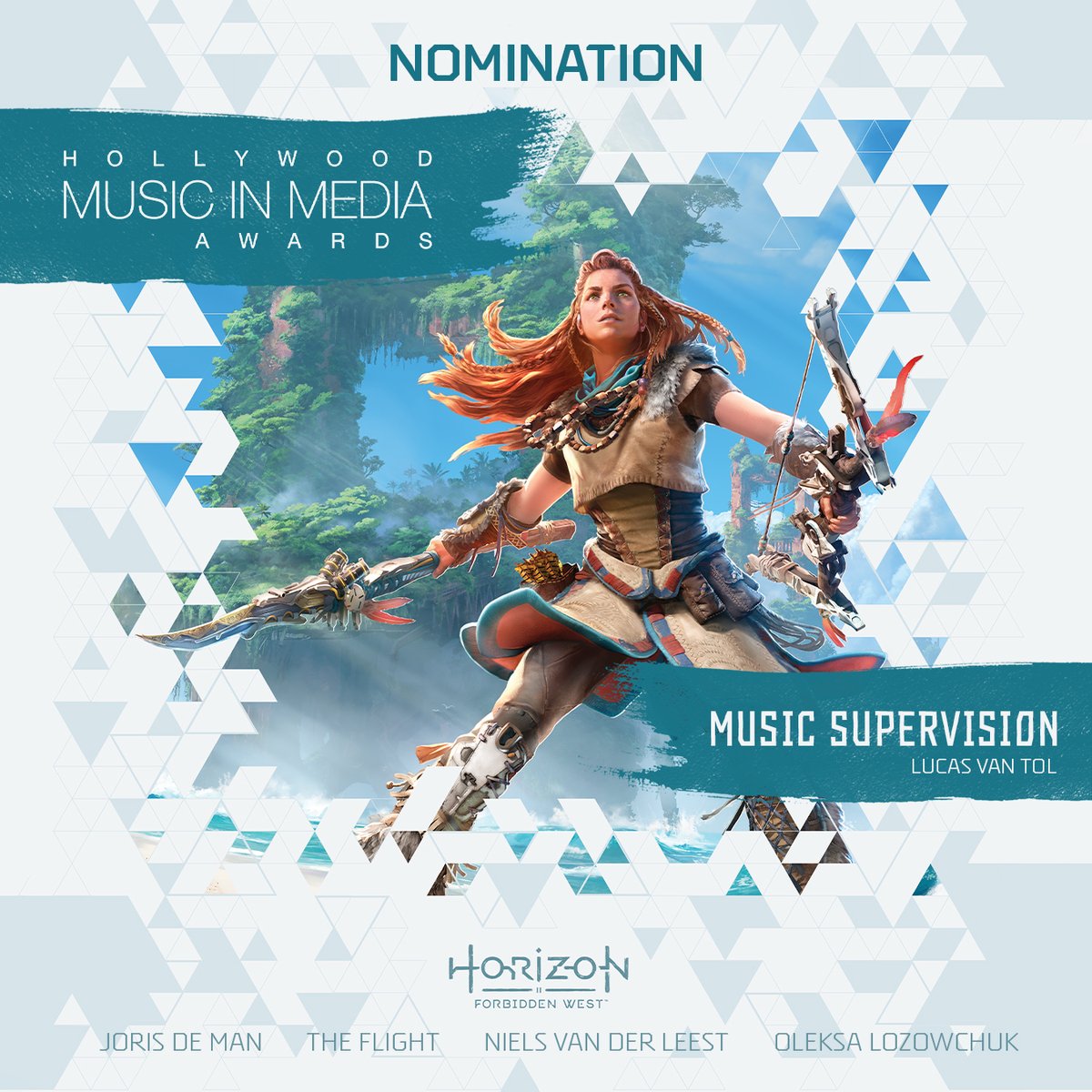 We're proud to share two fantastic nominations from the @HMMAwards: Score and Music Supervision for Horizon Forbidden West. Congratulations to all of the incredible nominees! ❤️