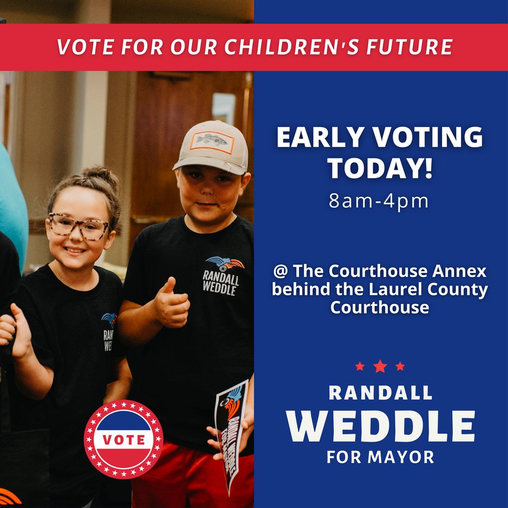 VoteRandallW's tweet photo. Voting #RandallWeddle means getting a hands-on Mayor who will not waste a second to start implementing solutions for our youth. Today and tomorrow’s early voting opportunity is our chance to get ahead, so make sure you get out there and vote before 4pm if you’re able! #VoteWeddle https://t.co/5T4fRpfuCZ