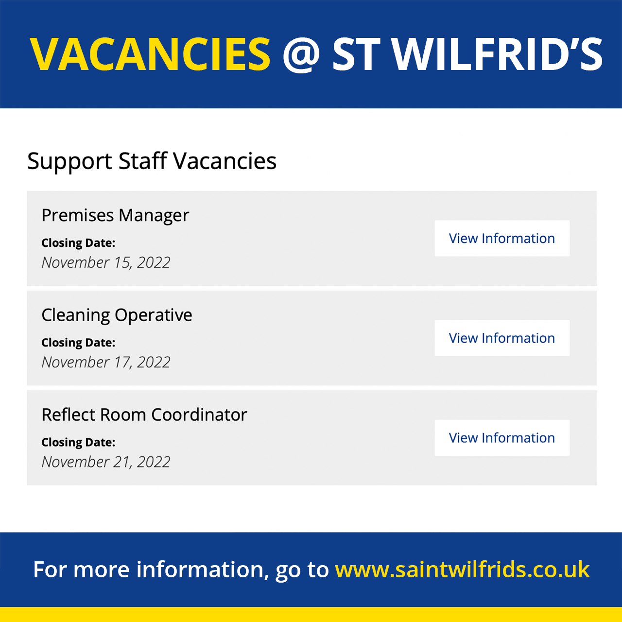SaintWilfridsCofE on Twitter "SUPPORT STAFF VACANCIES St Wilfrid's C