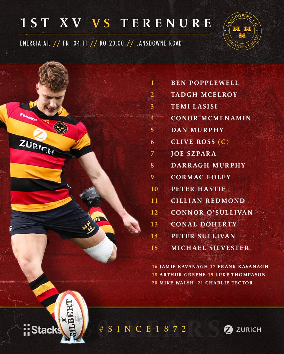 LansdowneFC's tweet photo. 🏉 | The 1stXV team for tonight's match against Terenure under lights!

#Since1872 https://t.co/Hurcyszl3p