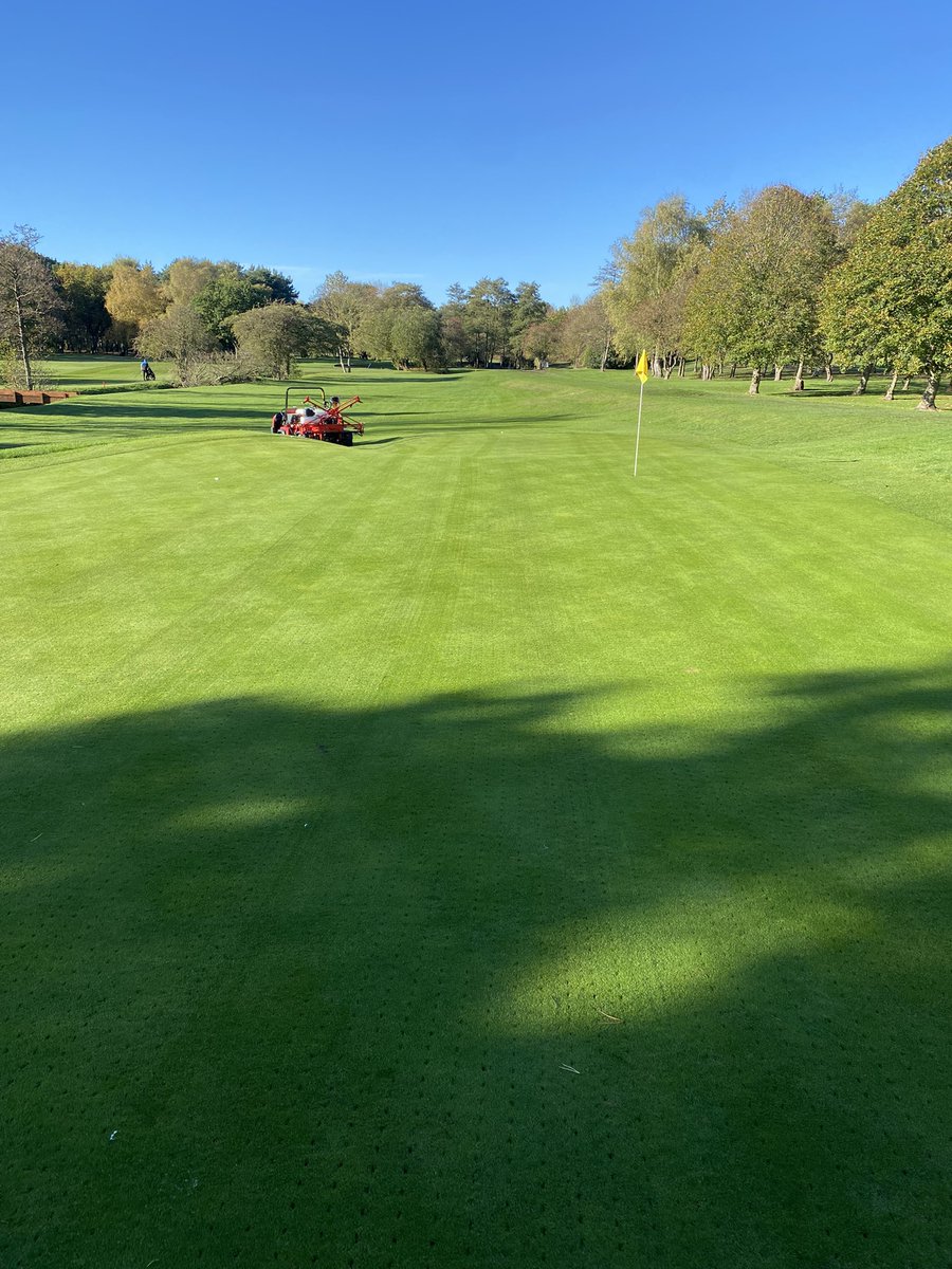 Busy week. Greens verti-drained, hand cut and a preventative disease treatment. Looking well for November.