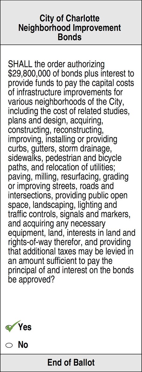 Get to know your ballot and familiarize yourself on how to #VoteYesForBonds. ✅ 🗳️

This is how the #2022CLTBonds will be shown on your ballot, make sure to select YES if you support the streets, neighborhood and housing bonds.