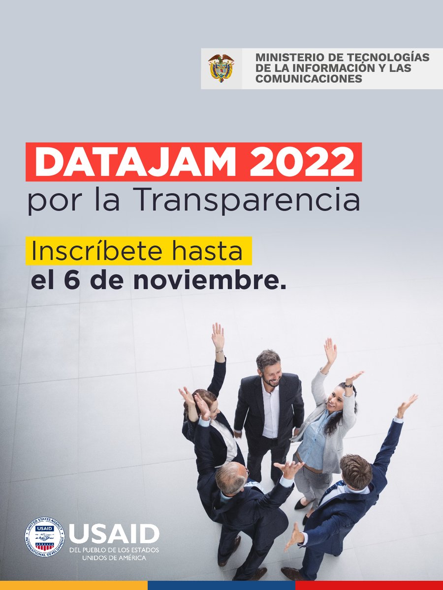 ConectividadCO's tweet image. 📢Participa en el #DataJam por la #TransparenciaConDatos organizado por @USAID_Colombia y promueve el uso de datos públicos y la transparencia de las entidades del país. 
 
Inscripción previa ➡️  bit.ly/datajam2022par… 

🇨🇴#GobiernoDelCambio