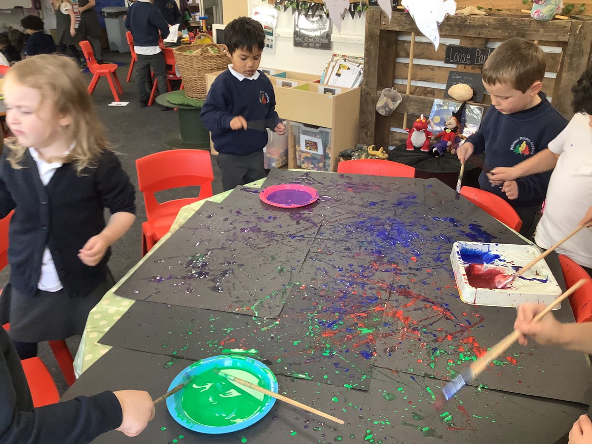 Reception have been busy making a firework painting in the style of artist Jackson Pollock