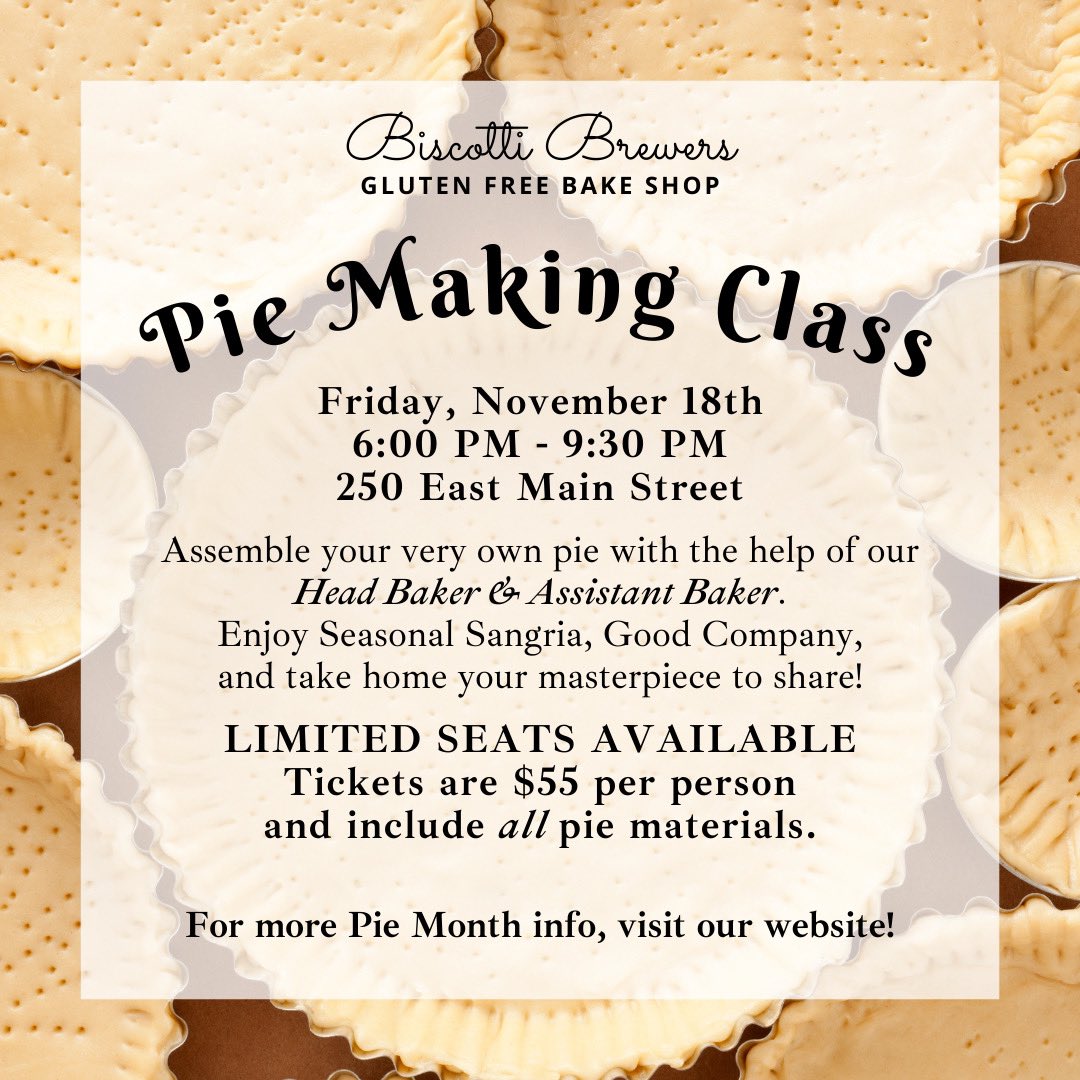 Happy Friday! 🥧 Join Biscotti Brewers &amp; bake a delicious pie to take home this Thanksgiving. CampusROC is covering the first TEN students interested in attending! 

DM or email us directly if you’re interested in attending &amp; we can provide the discount code.
#CampusROC