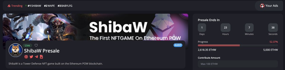 ✅ 2500 $ETHW Softcap reached 100% raised $ETHW will be utilized for liquidity pool provision, expected to take place after ILO on PandaSale ends. Initial Marketcap is $80,000.