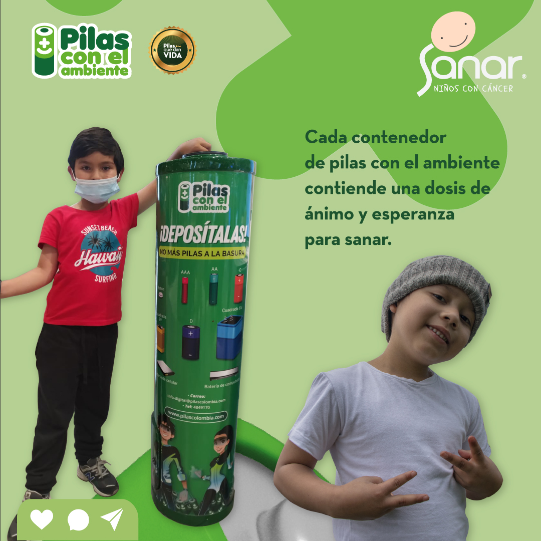 PilasColombia's tweet photo. Aportar al bienestar de los niños, niñas y adolescentes de la Fundación Sanar es posible, depositando tus pilas usadas en los contenedores de Pilas con el ambiente, ayudas a brindar el apoyo psicológico y social que necesitan.🔋👧🧒

Encuéntralos aquí 👉 https://t.co/586g9tTNC1 https://t.co/mAtxbXdWqD
