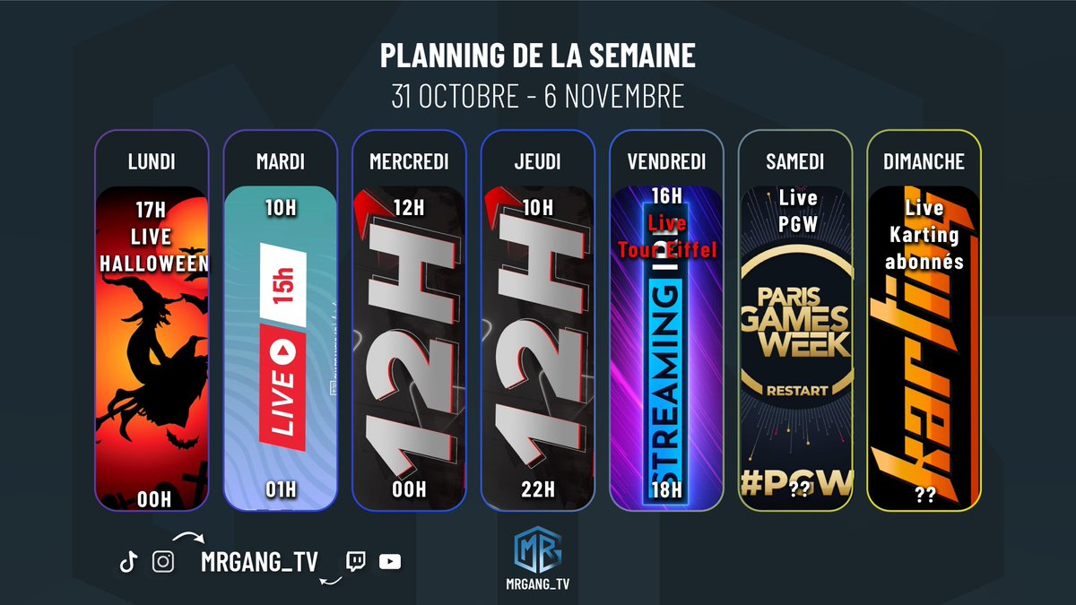 Hello tout le monde, Planning de cette semaine. #twich #TwitchStreamers #MRGANGTV #PGW2022