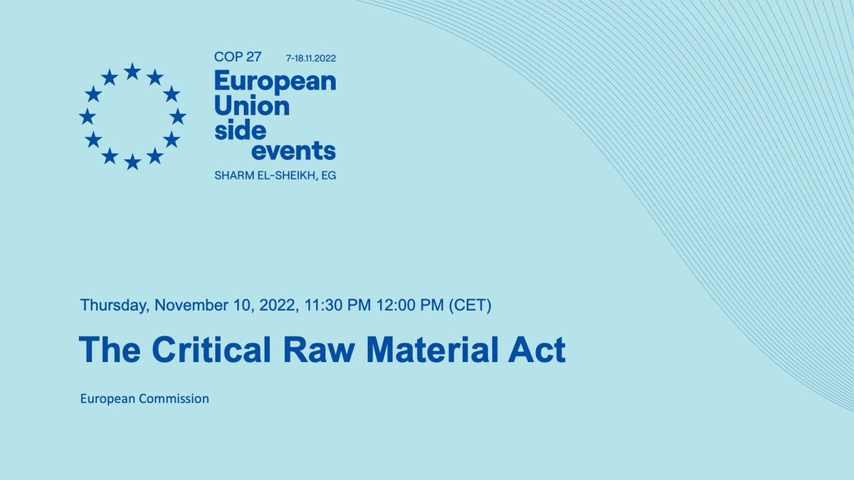 EU_Growth's tweet photo. A #resilientEU requires diverse #rawmaterials supply chains & increased mining🏔️⚒️ capacities in Europe.
Join our #EUatCOP27 side event & discover how the raw materials act will tackle these issues.
📅10 November 2022, 11:30 – 12:00
Register here👇
https://t.co/5b9Km4nVAU https://t.co/vGl7OmZEOi
