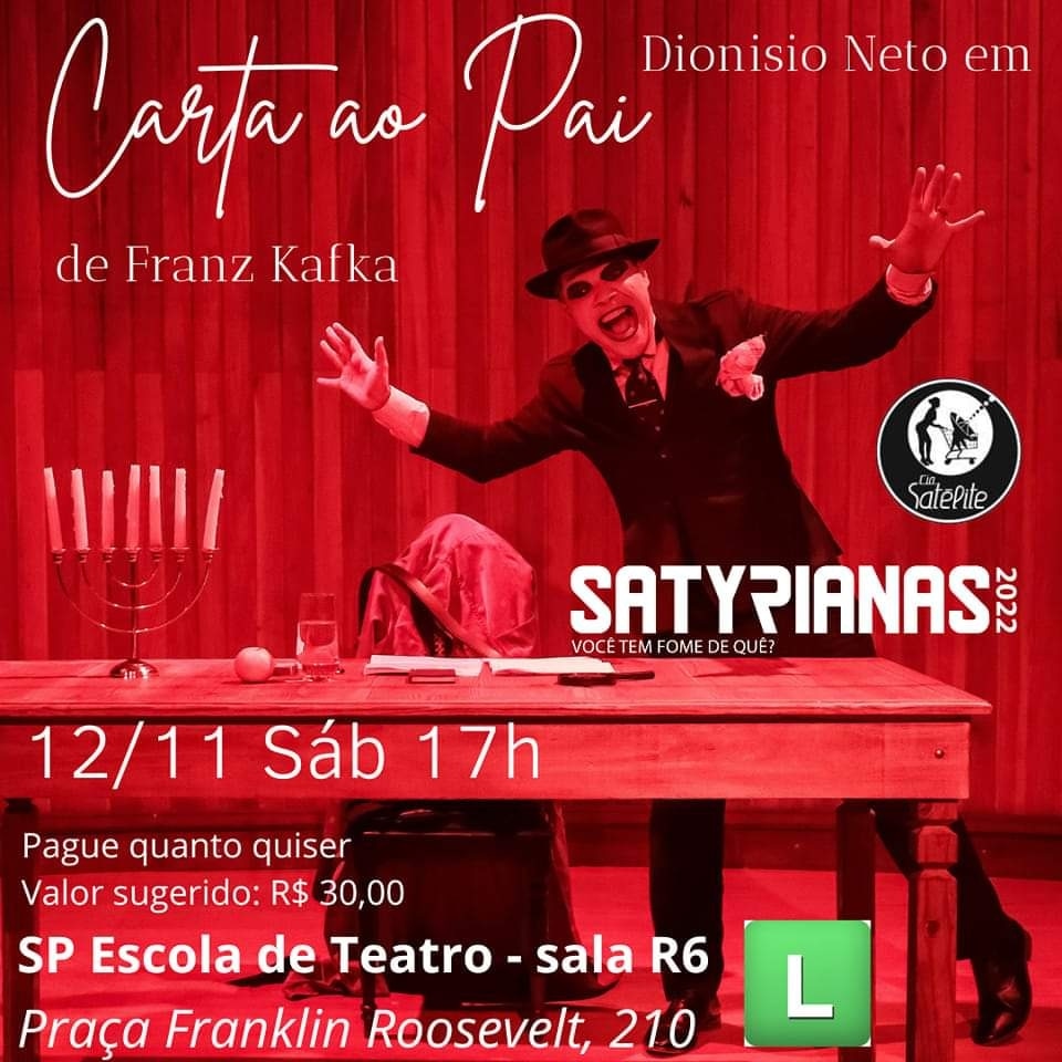 CIASATELITE's tweet photo. Semana que vem aguardo vocês neste maravilhoso festival! Vamos ao teatro!

 #kafka #franzkafka #cartaaopai #satyrianas #satyrianas2022 #teatro #vamosaoteatro https://t.co/HYD4SYk69X
