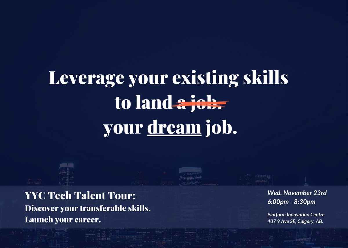 #ABTech is HOT &amp; growing, but how do you land a job?

Join us at The YYC Tech Talent Tour for a hands-on learning event to help you do just that:
➡️ Discover your transferable skills
➡️ Connect with hiring employers
➡️ Make new connections

Register here: bit.ly/3UaDlAy