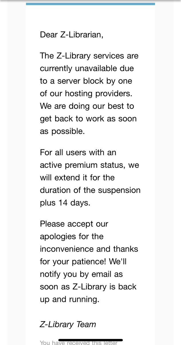 Z-library is like Prometheus in academia, so sad to hear this, expecting you to get back