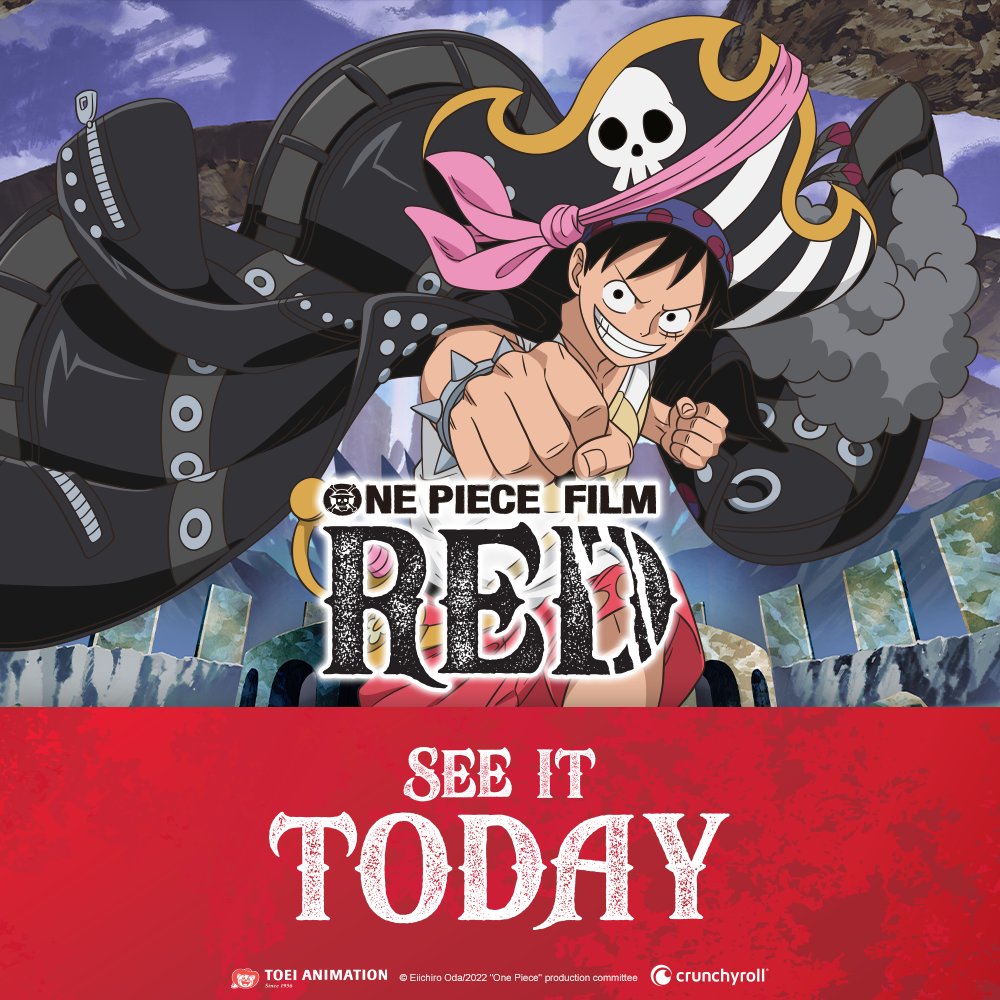 Crunchyroll on X: IT'S TODAY!!!! #OnePiece Film Red hits North American  theaters TODAY in both English sub and dub. 🎶 Let us know where you'll be  seeing the film using the #OnePieceFilmRed