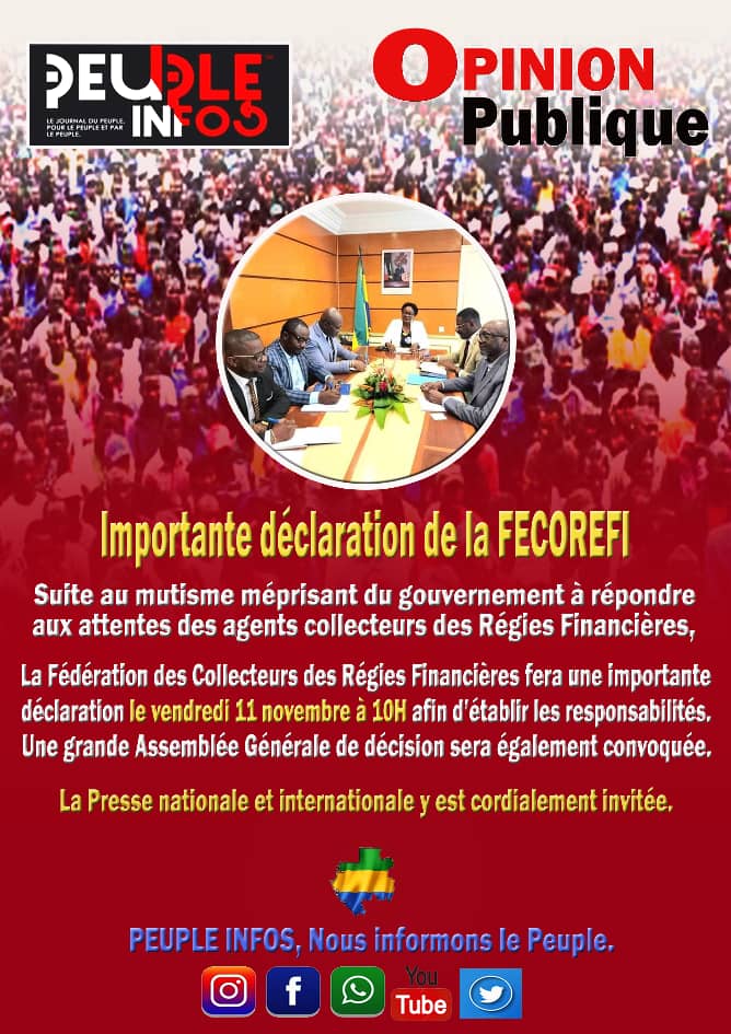 La FECOREFI a été plus que responsable jusqu'à ce jour. Le Gouvernement préfère l'enfumage que de trouver des réelles solutions. Chacun sera face à ses responsabilités. 
<a href="/PresidentABO/">Ali Bongo Ondimba</a> <a href="/OssoukaRaponda/">Rose Christiane Ossouka Raponda</a> <a href="/RFIAfrique/">RFI Afrique</a> <a href="/nickyo67/">Nicaise OTOUNGA</a> <a href="/mbangangoye_/">Richard MBAGANGOYE</a> <a href="/NRoboty/">Nicole Jeanine L.Roboty Eps MBOU</a> @YvesDSylvainMO1