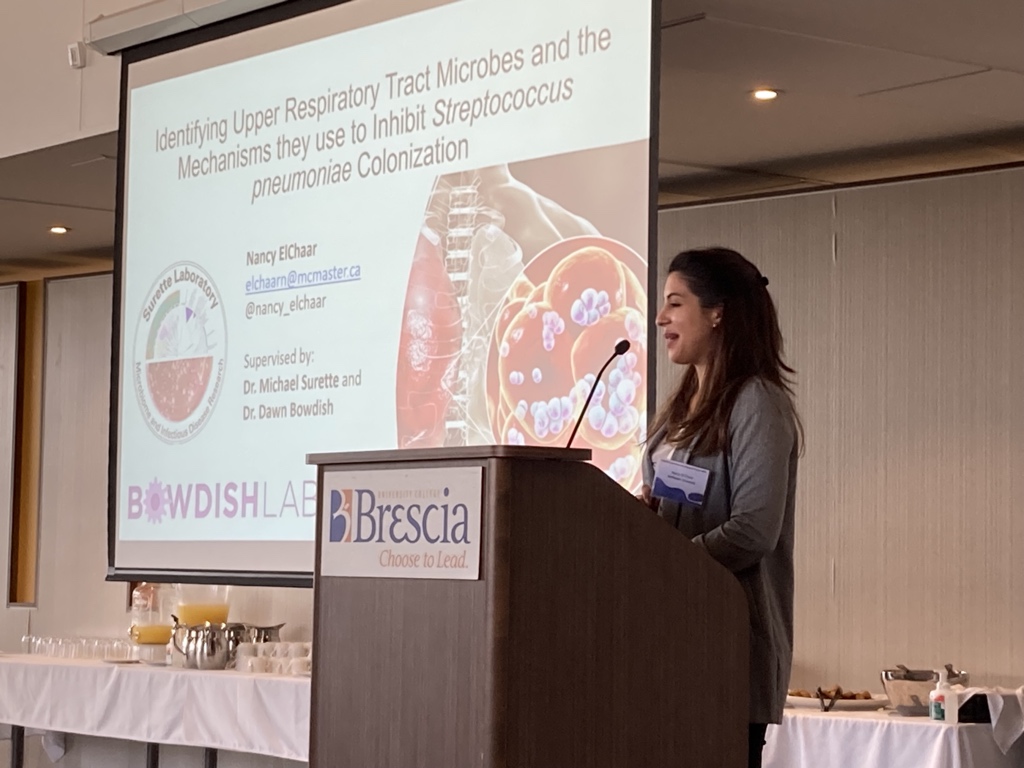 MsMacrophage's tweet photo. .@nancy_elchaar presents her @WestonFamilyFdn funded work on discovering microbes with antimicrobial properties in the upper respiratory tract microbiota at #IIRF2022 @WesternU @surette_m #gradstudentsrock https://t.co/8EtJHk263F