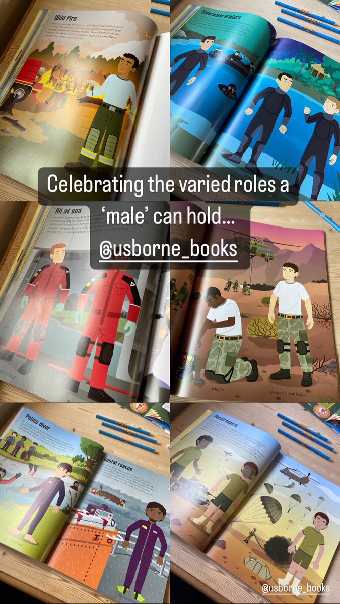 Dot_Tyler's tweet photo. @Usborne Could I ask about your Heroes sticker book. Out of 60 professions, 57 are stereotypically visually ‘male’. According to this, I can only be either a flood victim, aid worker or computer expert. What is this teaching my kids? Please, it’s important that we do better! https://t.co/zmAdF7zyfO