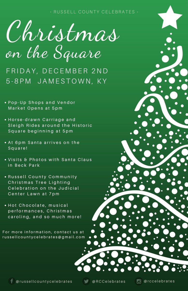 RCCelebrates's tweet photo. Putting up the Christmas tree is a special occasion in any family. We hope you'll join us on Friday, December 2nd as we light our Russell County Community Christmas Tree on the Square in Jamestown! It wouldn't be the same without you. https://t.co/XOk9U7Sl6c