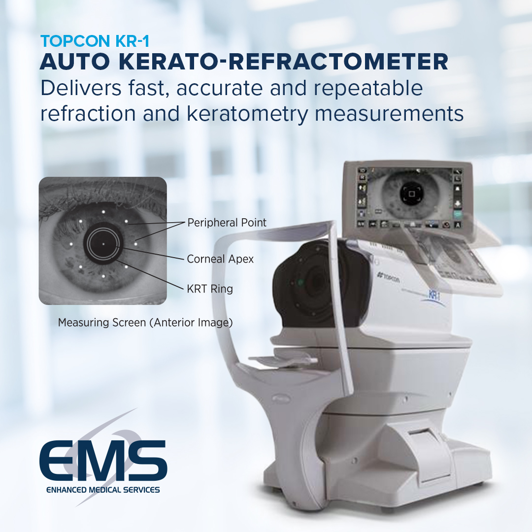 The Topcon KR-1 Auto Kerato-Refractometer delivers fast, accurate and repeatable refraction and keratometry measurements. Available New or Pre-Owned. Learn more: bit.ly/3zIAaIC

#EMS #Topcon #Refraction #Keratometry #Optometry #Ophthalmology