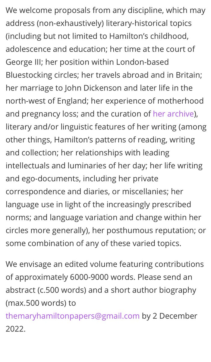 Do you research Mary Hamilton or anyone within her circles, from any discipline or perspective? If so, please submit a proposal for our edited collection! Deadline 2 December - that’s just a few weeks away. We’d love to hear from you.