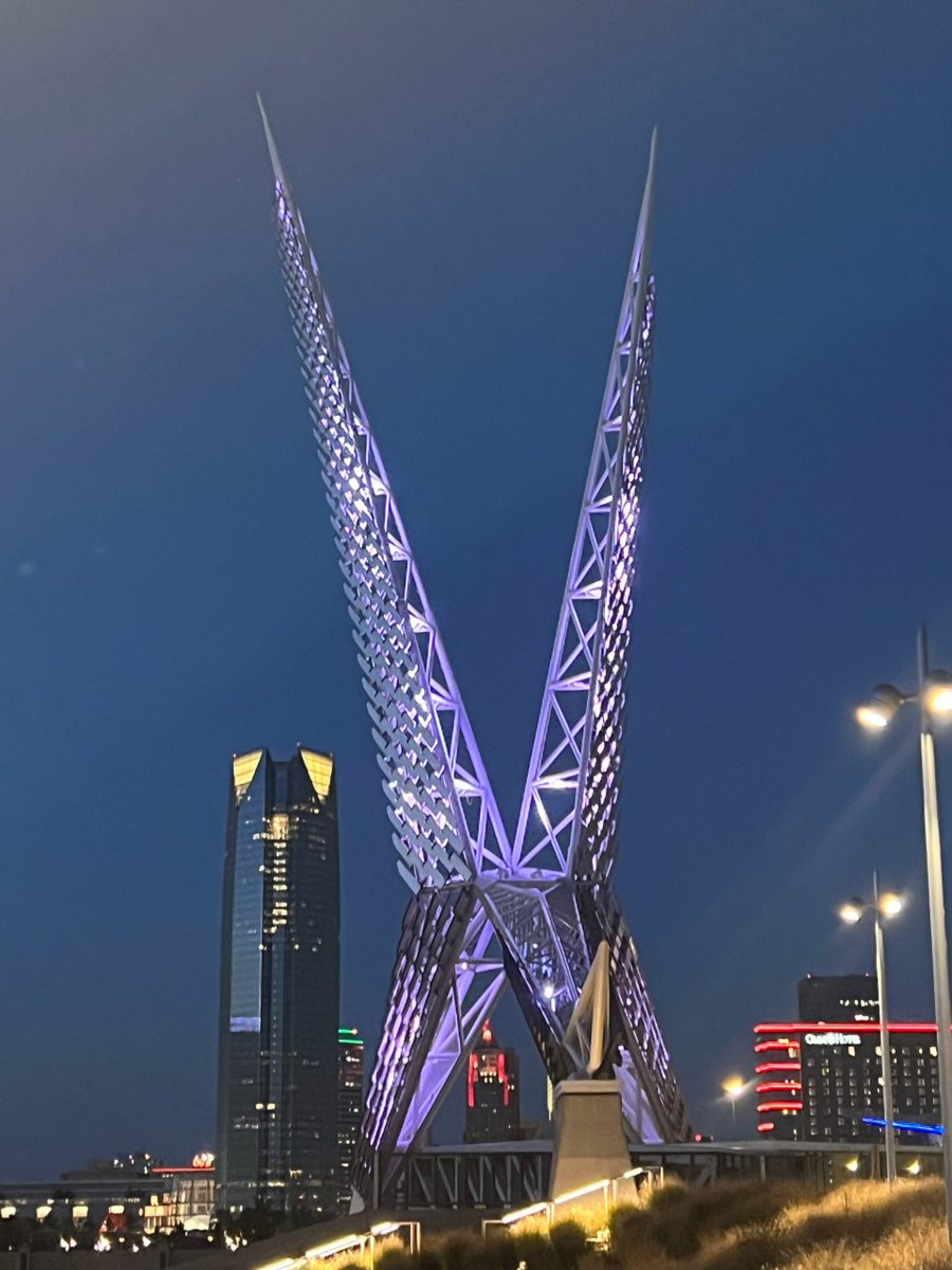 EpilepsyFdn's tweet photo. Show us your purple landmarks for #NEAM! Skydance Bridge in Oklahoma City, Oklahoma turned purple on Nov. 2nd for National Epilepsy Awareness Month! π #MyNEAMAction #NEAM2022 https://t.co/7H0X5kH7lQ