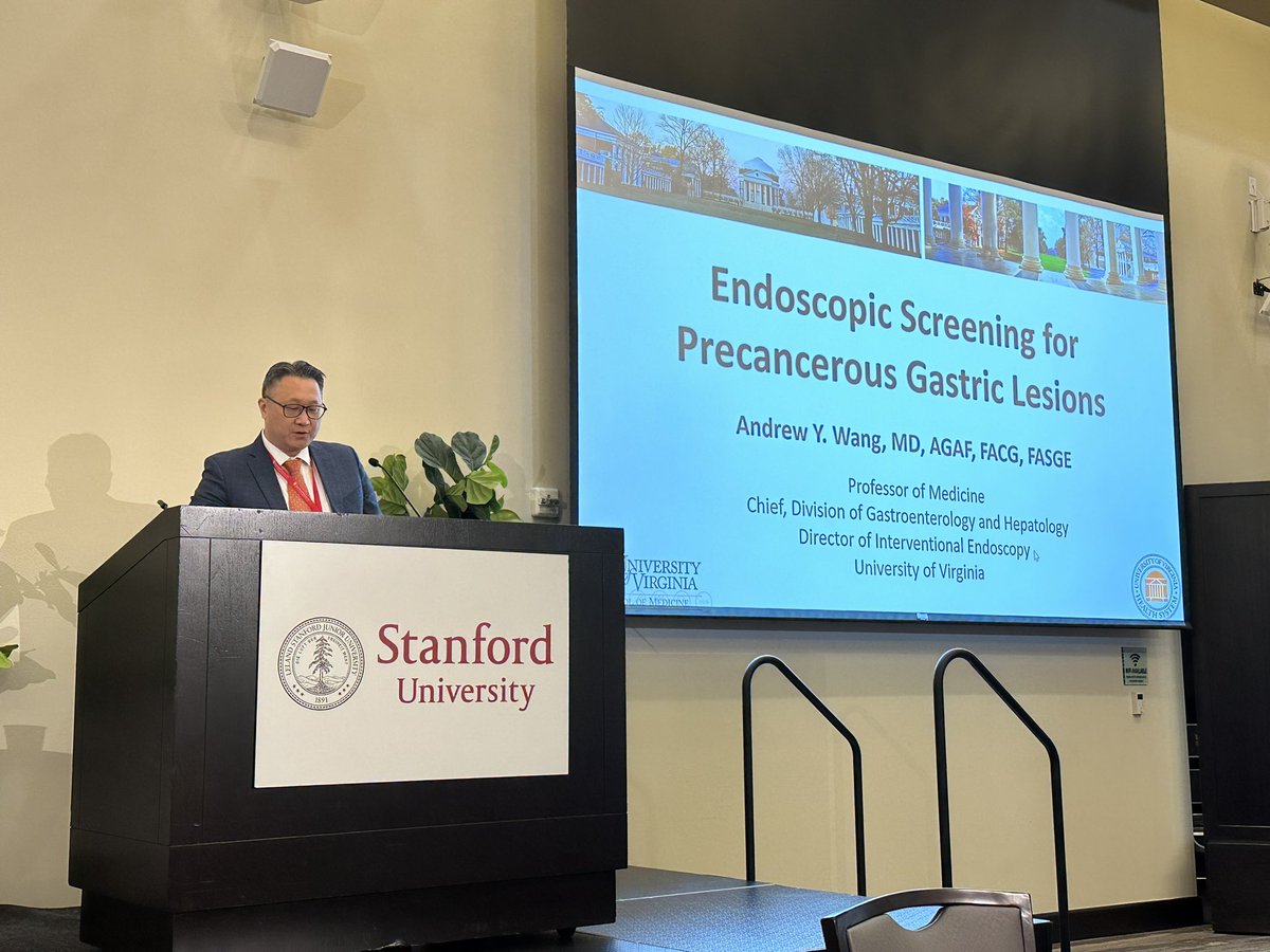 Andrew Wang @AndrewWangMD presenting at the Gastric Cancer Summit at Stanford on Endoscopic Screening for Precancerous Lesions. Thank you for your presentation Andrew! @uvamedicine @StanfordCAREs @Stanford_GI