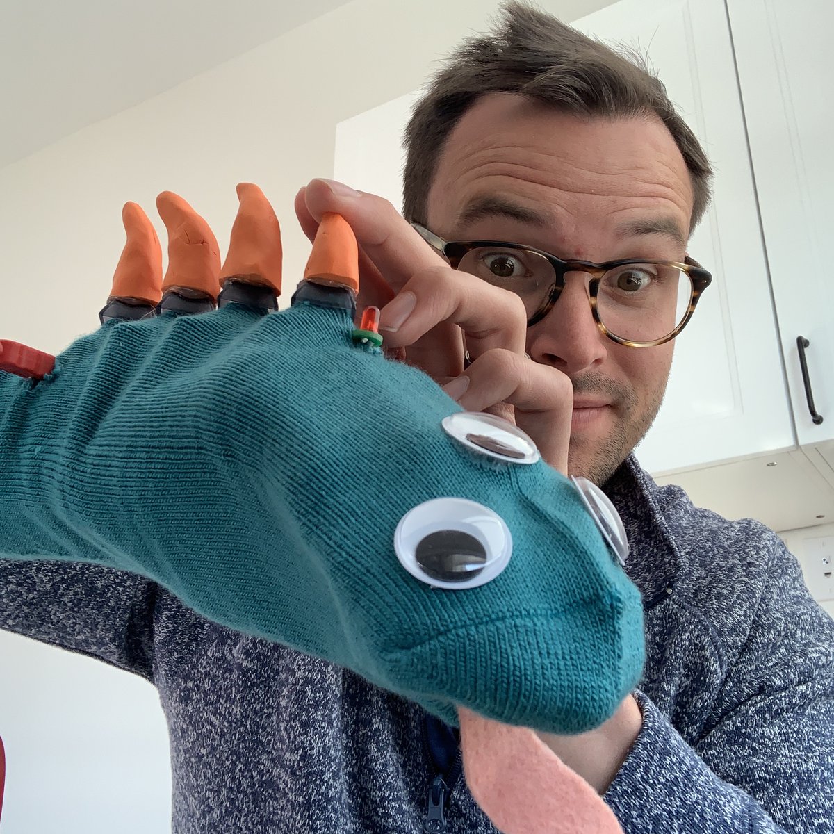 schneibuilds's tweet photo. Check out my Stegosaurus Sock Puppet Synthesizer designed in @patchr_io for the @makeymakey! I was able to combine classroom crafting with real world electronics design to build this awesome synth. https://t.co/RN5UZUPUBL