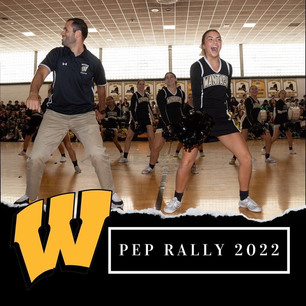 WantaghHS's tweet photo. #flashbackfriday to Mr. Guzzone showing us his dance moves with Varsity Cheer at this years Pep Rally! 🕺#wearewantagh @paulguzzone44 @winansC_A @wantaghschools https://t.co/rgePAHXzKK
