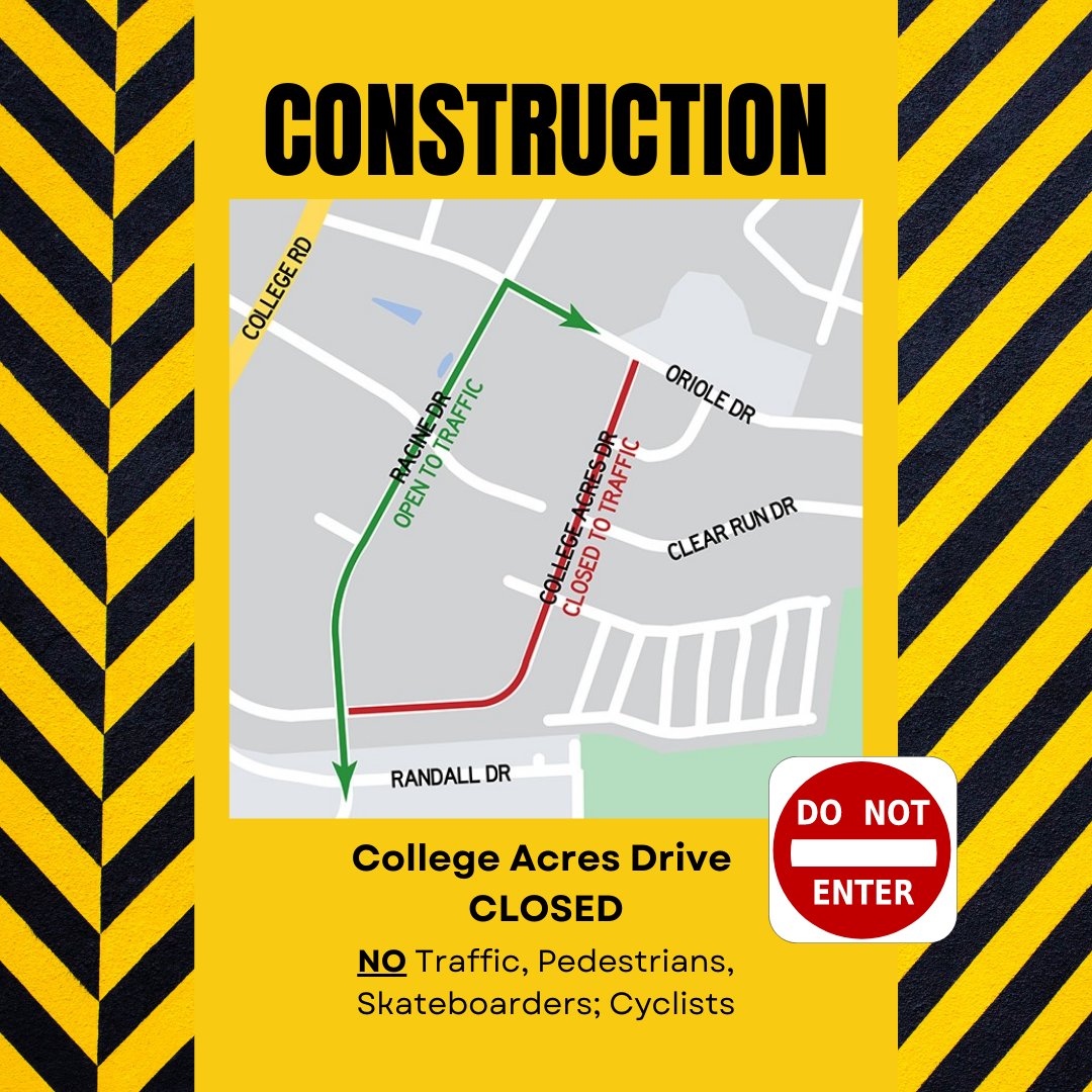 Seahawk_OCSS's tweet image. The City of Wilmington is working to improve drainage in the Clear Run area; will continue for several months. College Acres Drive is closed to traffic, pedestrians, skateboarders, cyclists, etc. Reroute your commute along Oriole and Racine Drives until the project is completed.