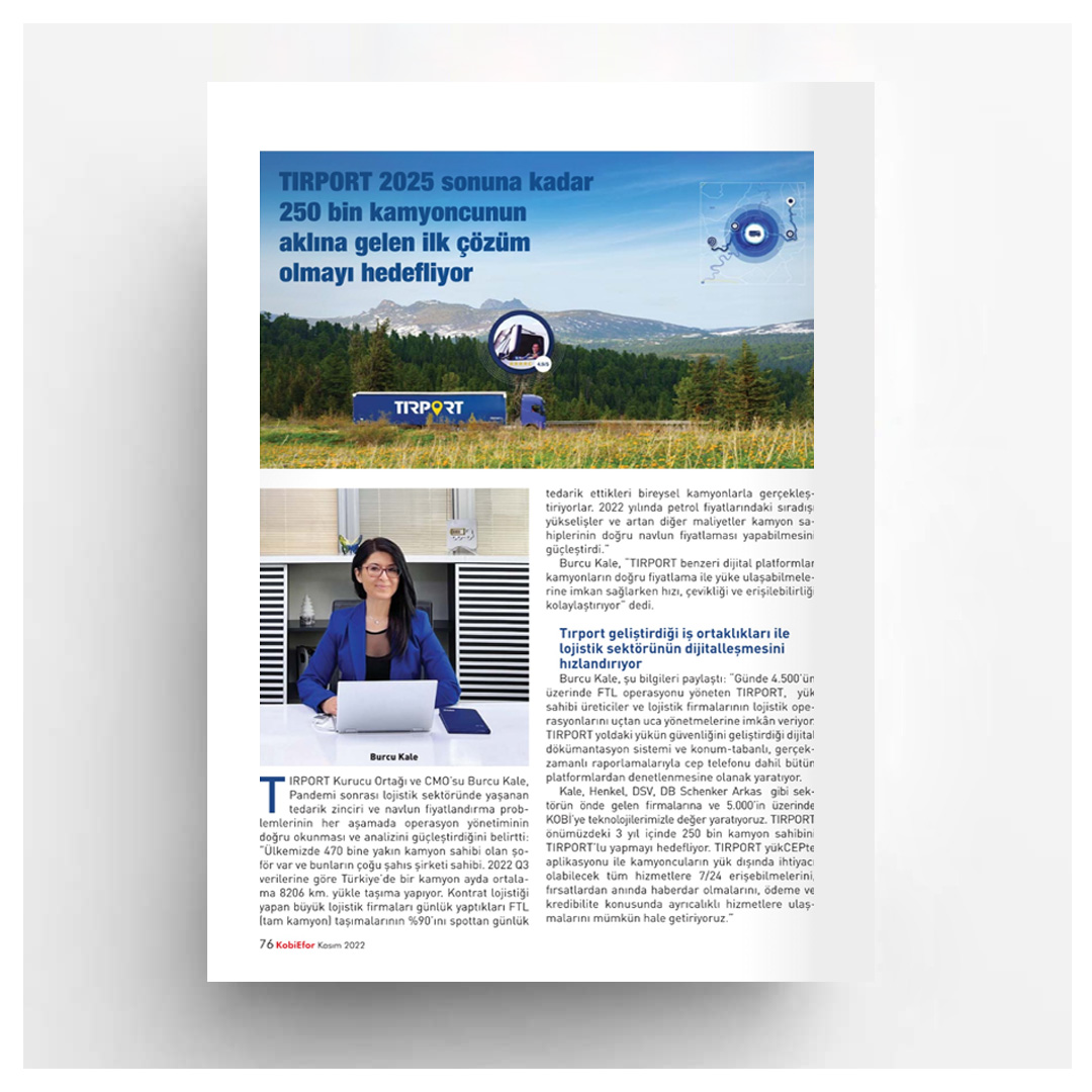 TIRPORTCOM's tweet photo. TIRPORT önümüzdeki 3 yıl içinde 250 bin kamyon sahibini TIRPORT’lu yapmayı hedefliyor.
Ayrıntılar @KobiEfor Dergisinin Kasım 2022 sayısında.
#Logistics #Technology #Startup #Global #DigitalFreightNetwork #FreightServices #TIRPORT #Transport https://t.co/0q2NnbZnbN