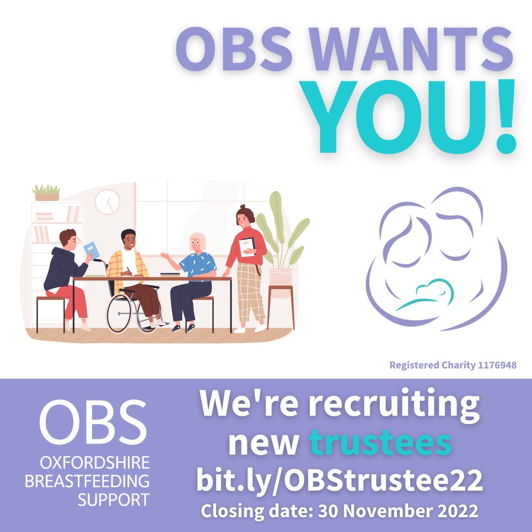 OxBreastfeeding's tweet photo. Could you - or someone you know - be a trustee for OBS?

We're looking for three new trustees who are passionate about the cause of community feeding support.

Want to find out more? https://t.co/MaFYTWQam5

#BeATrustee #TrusteeRecruitment #BreastfeedingSupport #CommunitiesCan https://t.co/MrJdtEFIAK