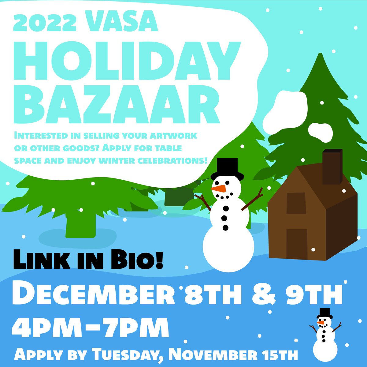 VASASVA's tweet photo. We are getting ready for the most wonderful time of the year and the Holiday Bazaar is almost here! Are you interested in selling your artwork and other merchandise? We are accepting vendor applications for VASA’s annual Holiday Bazaar, a marketplace exclusively for SVA student. https://t.co/RvD9yMosj1