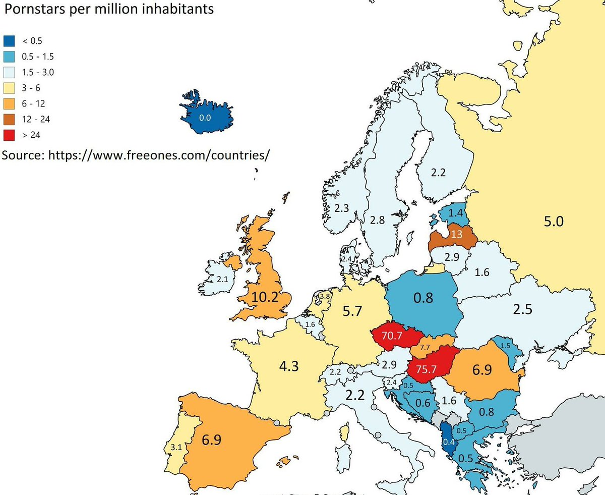 Just in case you wanted to know. Pornstars/1 million people.