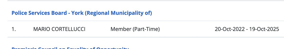 NEW: Doug Ford has appointed developer/PC donor Mario Cortellucci to the York Police Services Board.

In 2018, Cortellucci ran for the Italian Senate under the far-right banner of Giorgia Meloni/Berlusconi (and lost).