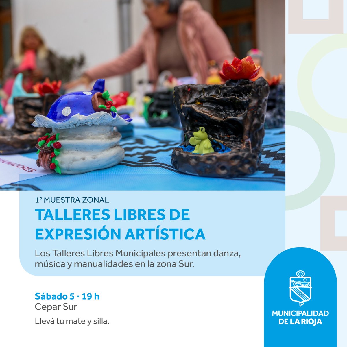 Acercate a la primera Muestra Zonal de los Talleres Libres de Expresión Artística en zona Sur. 🙌🏻

📍Disfruta de la tarde del sábado 5 de noviembre en el CePaR Sur a partir de las 19 hs. con las distintas presentaciones.