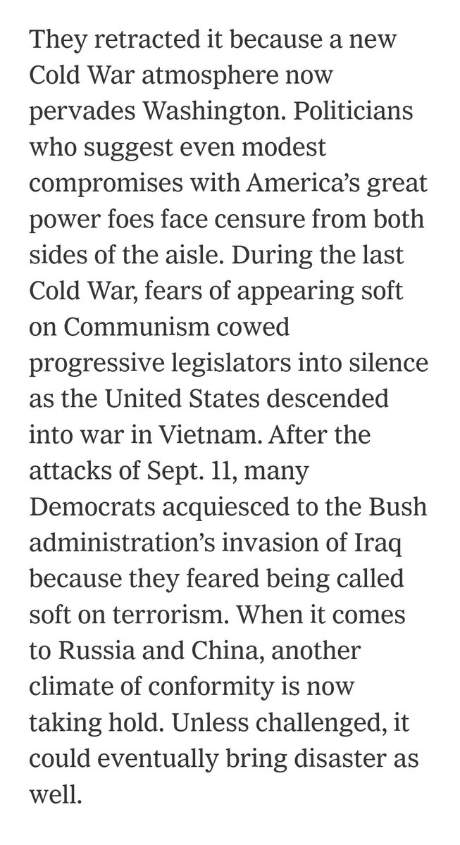 'The greatest current threat to wise American foreign policy isn’t polarization. It’s groupthink.' Important warning from @PeterBeinart in @nytimes 'Unless progressives demand stronger oversight, they will cede the issue to America First conservatives' nytimes.com/2022/11/04/opi…