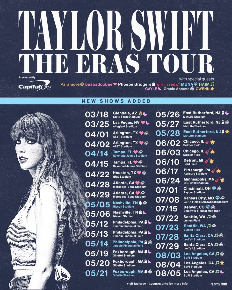 TSTheErasTour's tweet photo. 8 extra shows!! Added #TSTheErasTour https://t.co/X3GnoQTEtN