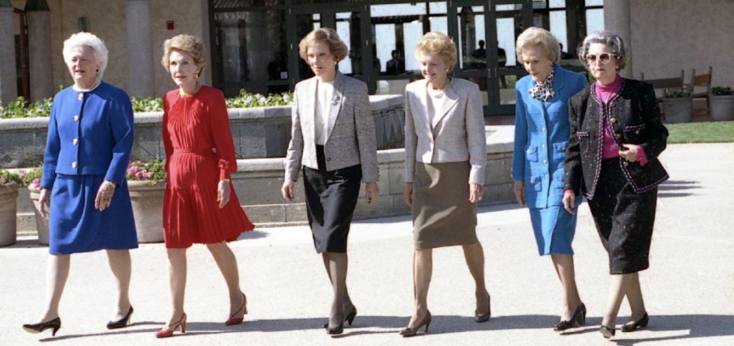 WestWingReport's tweet photo. Terrific photo: Six First Ladies together - this day 1991, at the dedication of the Reagan Presidential Library (Photo: National Archives) https://t.co/oN8VStco1R