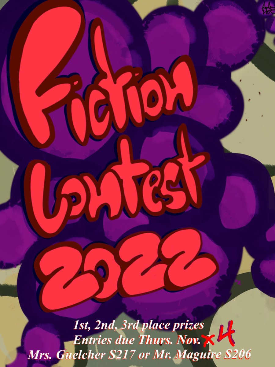 Fiction contest entries due at the end of the day! <a href="/KathrynGuelcher/">Kathryn Guelcher</a> <a href="/SandburgHS/">Carl Sandburg H.S.</a>