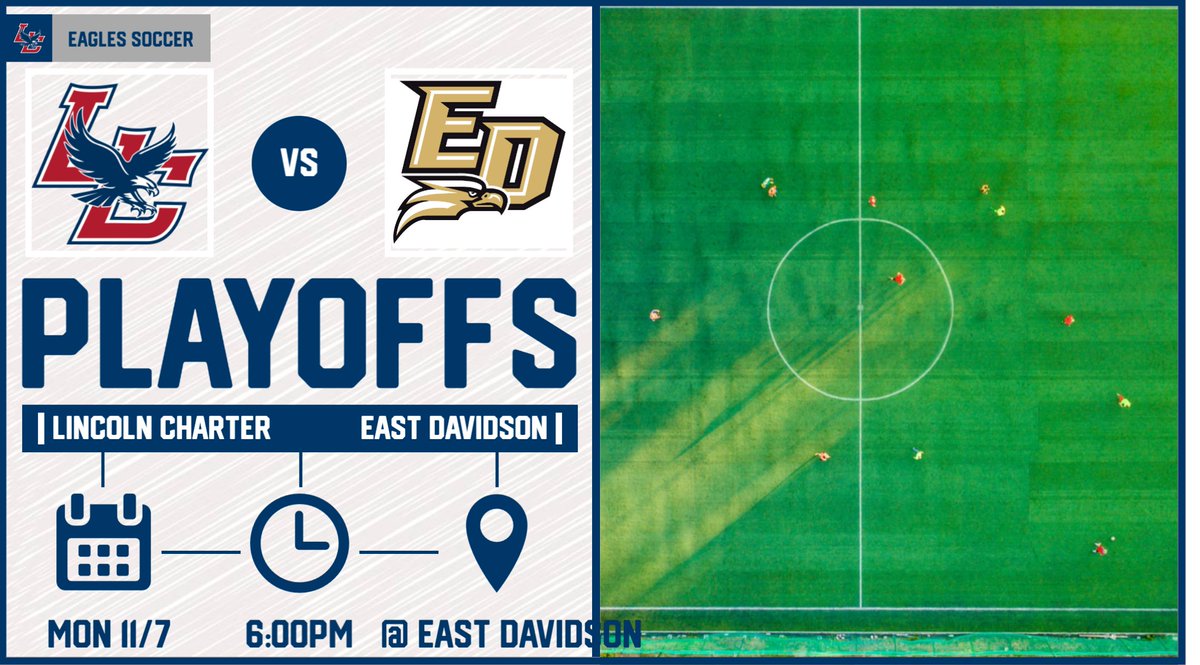 NCHSAA Soccer Playoffs 3rd Round: Lincoln Charter @ East Davidson Monday 11/7 6pm 1140 Kendall Mill Rd Thomasville NC
$7 cash admission.