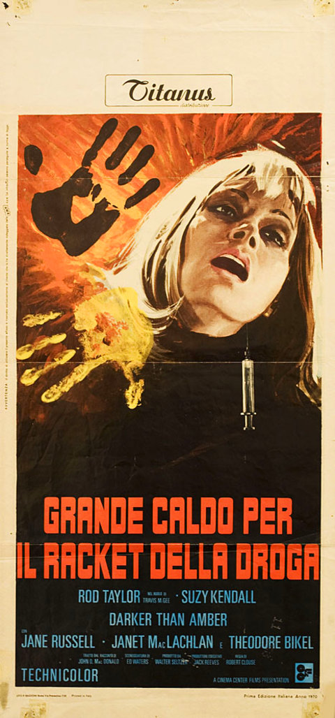 Italian film poster for #DarkerThanAmber (1970 - Dir. #RobertClouse) #RodTaylor #SuzyKendall #TheodoreBikel #AhnaKapri