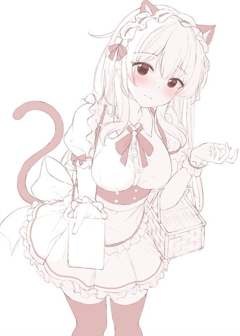 次のイラストのラフ猫耳メイドカフェのバイト新人JKちゃん 