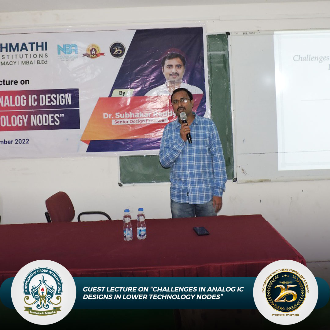 jyothish_mathi's tweet photo. A guest lecture for the benefit of B. Tech third and fourth-year students on ‘Challenges in Analog IC Designs in Lower Technology Nodes’ by senior design engineer Dr. Subhakar Reddy, Veda IIT
#JITS #SilverJubileeCelebrations #Lecture #SilverJubilee #AnalogICDesigns #ICDesigns https://t.co/hlXjspShep