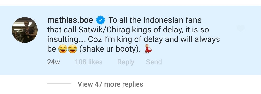 riebum's tweet photo. wait i just found out mathias' comment on chirag's thomas cup post 😭😭 https://t.co/m4k22h28ff